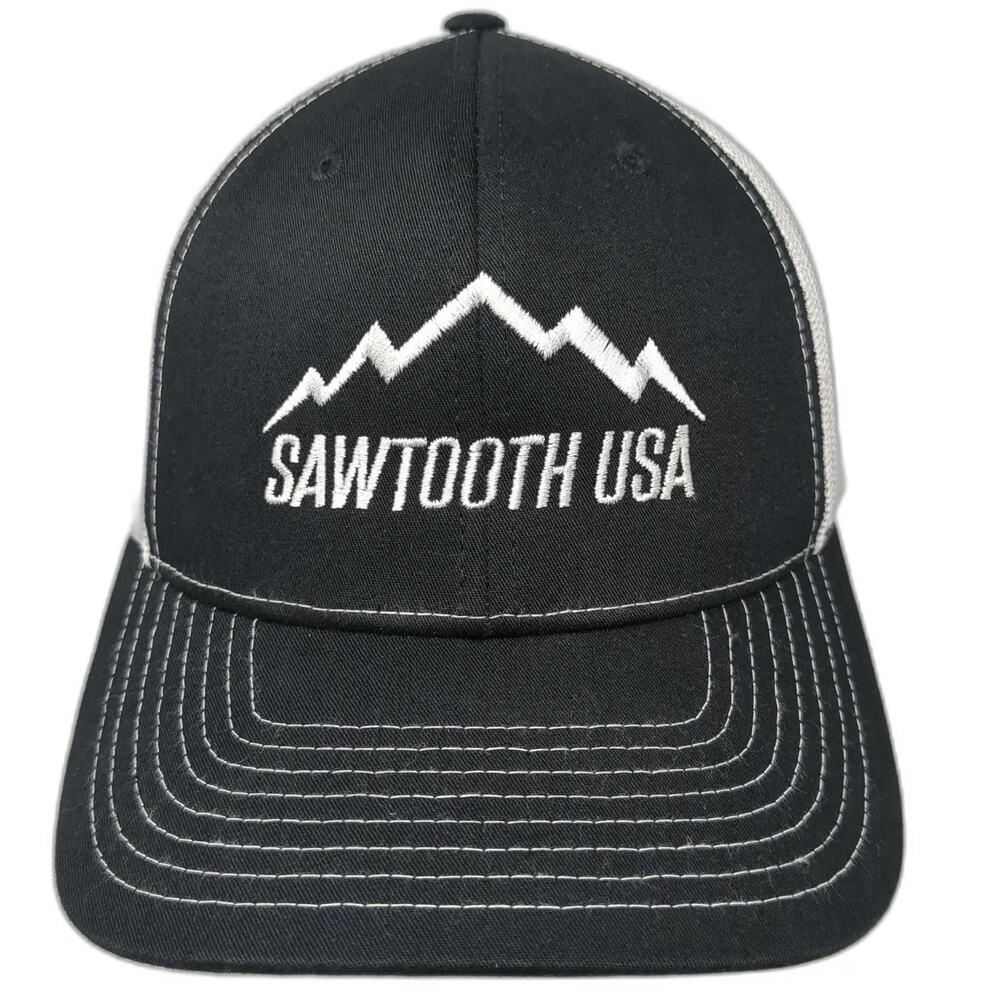 Richardson Trucker Hat Black One Size Sawtooth USA Mountain Mesh Snapback